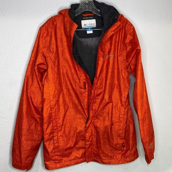 Columbia men's size Small, omni-tech, full zip orange hooded rain jacket. - Picture 3 of 9